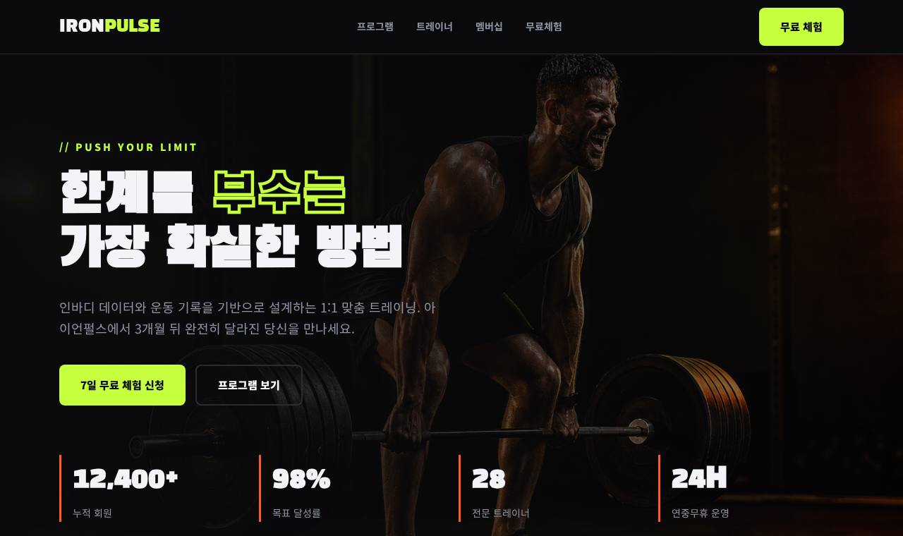 IRONPULSE 홈페이지 미리보기